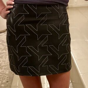 Helmut Lang NWOT Leather Houndstooth Mini Skirt Black White Stitch Side Zip - 4